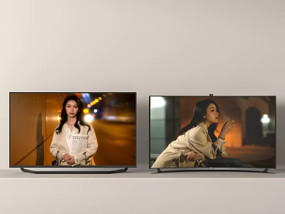 Two TVs with Screens Showing Women in Night Scenes 3d model