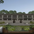 Townhouses With Fountain Landscape And Outdoor Lounge Area
