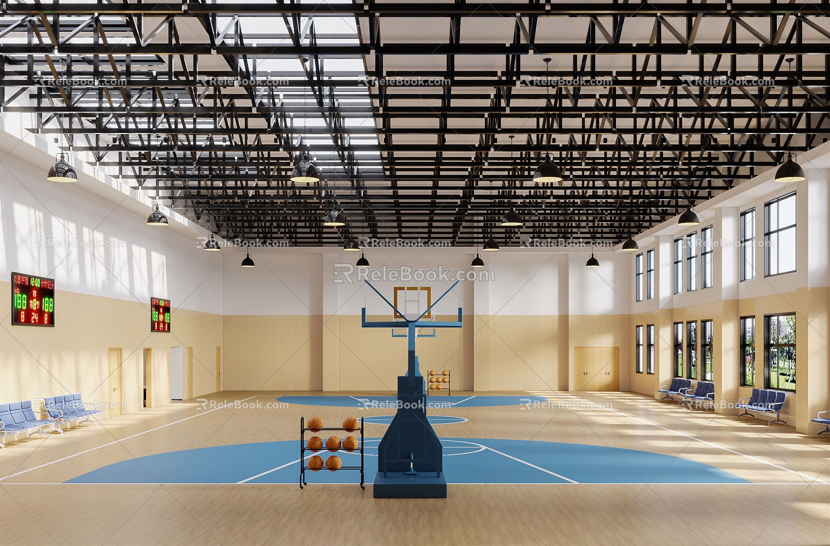 modern basketball hall basketball court 3d model