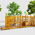 Wooden Climbing Playground Structure For Children With Colorful Holds And Trees