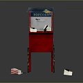 Red Vintage Popcorn Cart With Blue Canopy Glass Display And Popcorn Buckets
