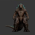 Godzilla Creature Character With Brown Textured Body And Blue Glowing Dorsal Spikes