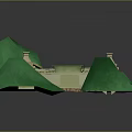 Cartoon Scene Featuring Small Building Structure Green Hills Steps And Decorative Columns