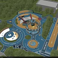 Garden Landscape with Circular Play Areas Colorful Pathways and Surrounding Trees