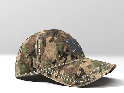 Camouflage Military Style Baseball Cap With Black Patch Stitching And Brim 3d model