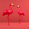 Two Red Inflatable Flamingo Decorations For Party And Event Use
