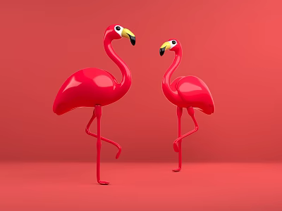Two Red Inflatable Flamingo Decorations For Party And Event Use 3d model