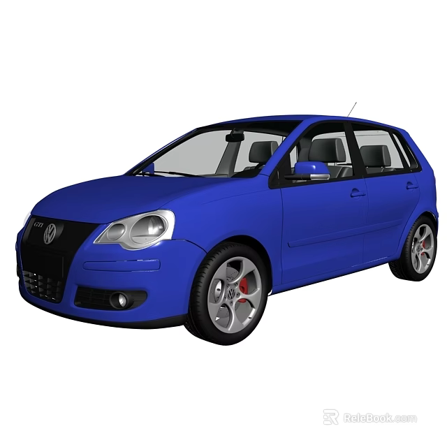 Blue Volkswagen Hatchback With Sporty Design Alloy Wheels And Front Headlights 3d model 