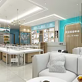 Modern Optical Store Interior Design With Eyeglasses Display Counters And Sofa Area 3d model