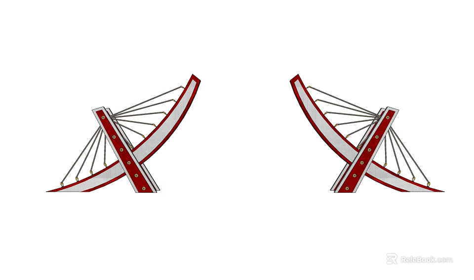 Red Symmetric Entrance Gate With Arch Design And Support Structure Elements 3d model