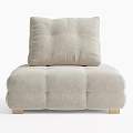 Beige Single Sofa With Linen Fabric Modular Cube Design Plush Cushions And Wooden Legs
