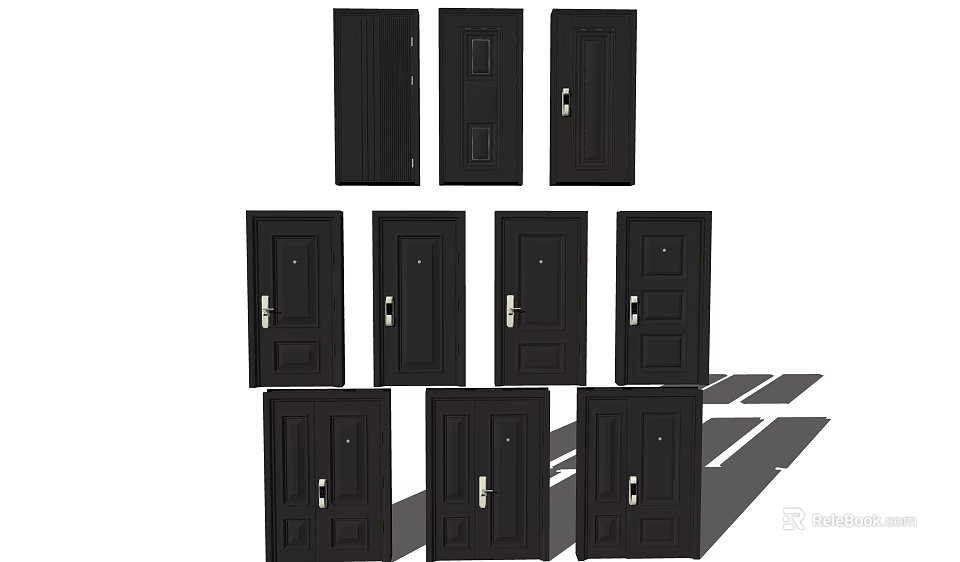 Various Black Security Door Designs With Modern Lock And Handle Features 3d model