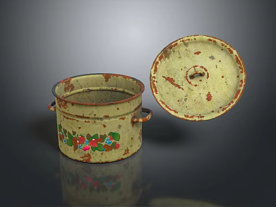 Vintage Decorative Pot With Floral Pattern Two Handles And Lid 3d model