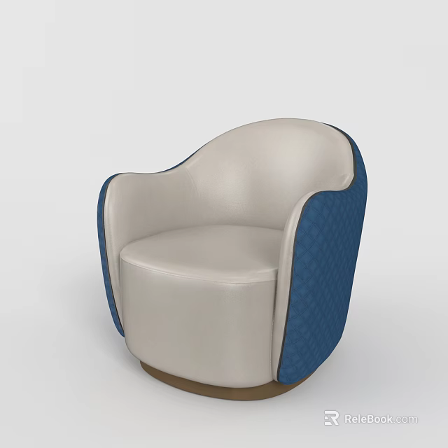 Modern Beige And Blue Leather Single Sofa With Curved Armrests Patterned Accents Round Base 3d model