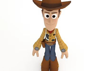 Cartoon Cowboy Toy Character With Brown Hat Yellow Plaid Shirt Blue Pants And Boots 3d model