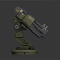 Military Green Dual Barrel Weapon Turret With Mechanical Arm And Stable Base