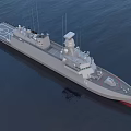 Modern Warship Navigating On Calm Ocean Surface