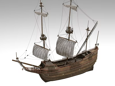 Vintage Wooden Sailboat Model Nautical Decorative Ornament Set For Home Accent 3d model