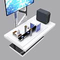 Tech Display Stand Setup With Large Screen Monitor Black Device And Small Boxes 3d model