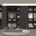 Luxury Walk in Closet Interior Design With Dark Glass Doors Sofa And Round Rug