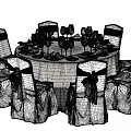 Elegant Round Dining Table Set With 8 Decorative Chairs And Tablecloth 3d model