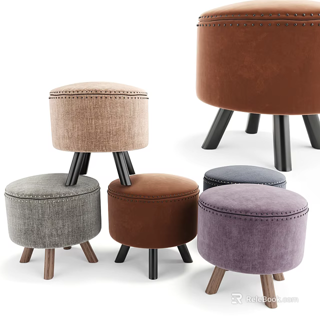 Colorful Upholstered Ottoman Footstools With Stitched Details And Various Leg Designs For Home Decor 3d model 