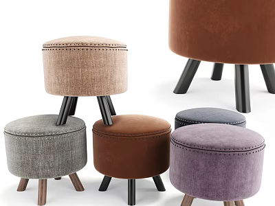 Colorful Upholstered Ottoman Footstools With Stitched Details And Various Leg Designs For Home Decor 3d model