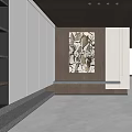 Modern Interior Design With Abstract Decorative Painting Wooden Wall And Cabinets