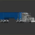 Silver Semi Truck with Blue Cargo Container on Smooth Reflective Black Surface 3d model