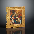 Golden Decorative Picture Frame With Intricate Carvings Holding Classic Religious Painting