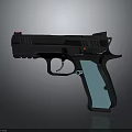 Modern Tactical Pistol With Black Frame Light Blue Textured Grip And Sleek Design