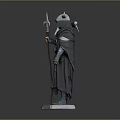 Man Wearing Horned Helmet With Long Beard Holding Staff In Dark Robe Standing On Pedestal