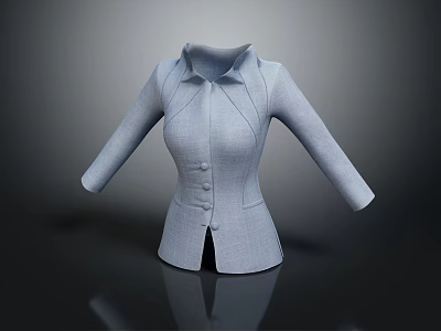 Light Blue Women's Blazer With Lapel Collar Button Front Long Sleeves Slim Fit Design 3d model