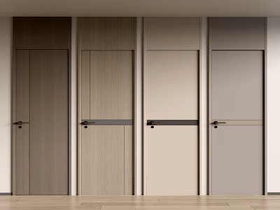 Modern Home Interior Hinged Doors With Different Wooden Tones And Simple Design 3d model
