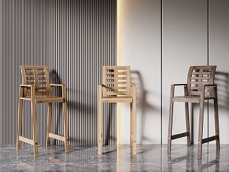Modern Bar Chair Solid Wood Bar Chair 3d model