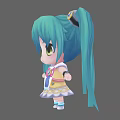 Cartoon Girl With Teal Pigtails Green Eyes Decorative Dress And Bow Hair Accessories