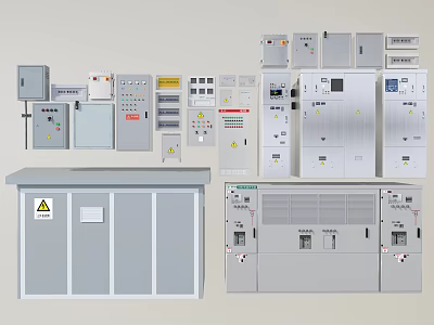 Industrial Control Equipment With Electrical Cabinets Distribution Panels And Operation Consoles 3d model