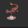 Detailed Red Dragon Doll With Flaming Tail Standing On Round Base Figurine