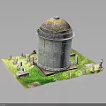 Historic Ancient Stone Dome Architectural Model Featuring Surrounding Grass And Monuments
