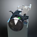 Mechanical Equipment With Green Digital Display White Robotic Arm And Black Silver Body