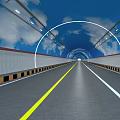 Modern Tunnel Road Infrastructure With Yellow White Markings And Ceiling Lighting