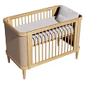 Wooden Baby Crib With Modern Design Light Colored Mattress And Fabric Panels