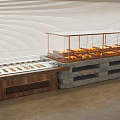 Bakery Display Shelves With Glass Showcase And Fresh Bread Pastries On Wooden Stone Base