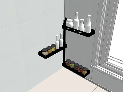 Black Multi Tier Wall Mounted Kitchen Shelf for Spices and Bottles 3d model