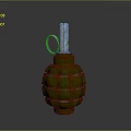 Green Military Grenade With Metal Pin Fuse And Ribbed Surface Design