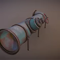 Rusty Green Industrial Pipe with Red Valve and Metal Brackets