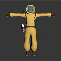 Yellow Protective Suit With Green Face Mask Backpack And Tool For Safety 3d model