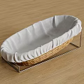 Sweet Shop Wicker Basket Display With Metal Stand Gray Cloth Liner On Wooden Surface