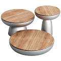 Round Coffee Tables With Wooden Tops And Silver Metal Bases Modern Design