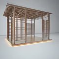 Traditional Wooden Pavilion Structure With Lattice Doors Wooden Roof Floor And Underfloor Lighting
